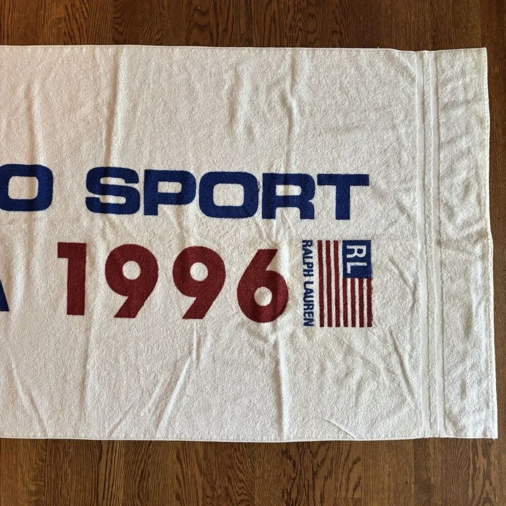 Ralph Lauren Polo Sport 1996 American Flag Beach Bath Towel 69”X 34.5” VTG NEW